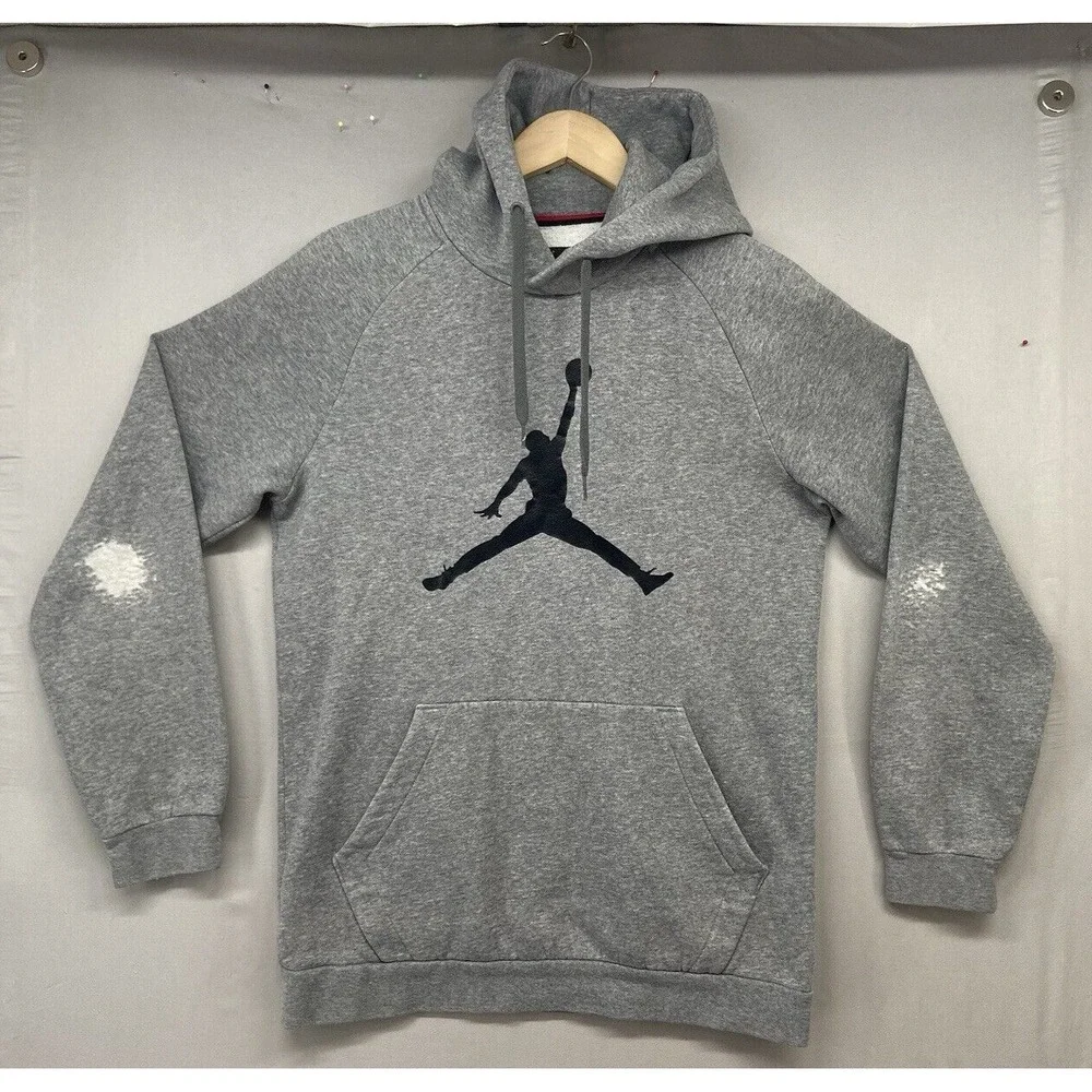 Nike Air Jordan Sweatshirt Hoodie Mens SMALL Gray Black Jumpman Logo Pocket